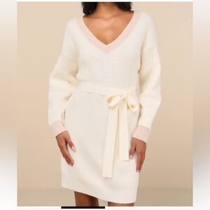 Lulu’s Cuddly Forecast Belted Sweater Mini Dress